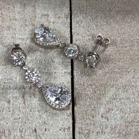 Sterling Silver CZ Teardrop Bride Earrings - Picture 6 of 7